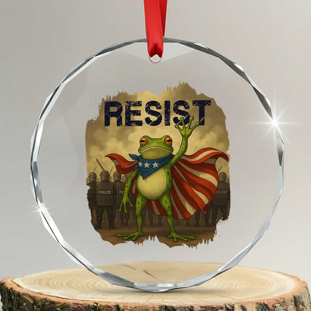 Resist Frog Christian Christmas Crystal Glass Ornament Funny Polittical 2025 Meme - Wonder Print Shop