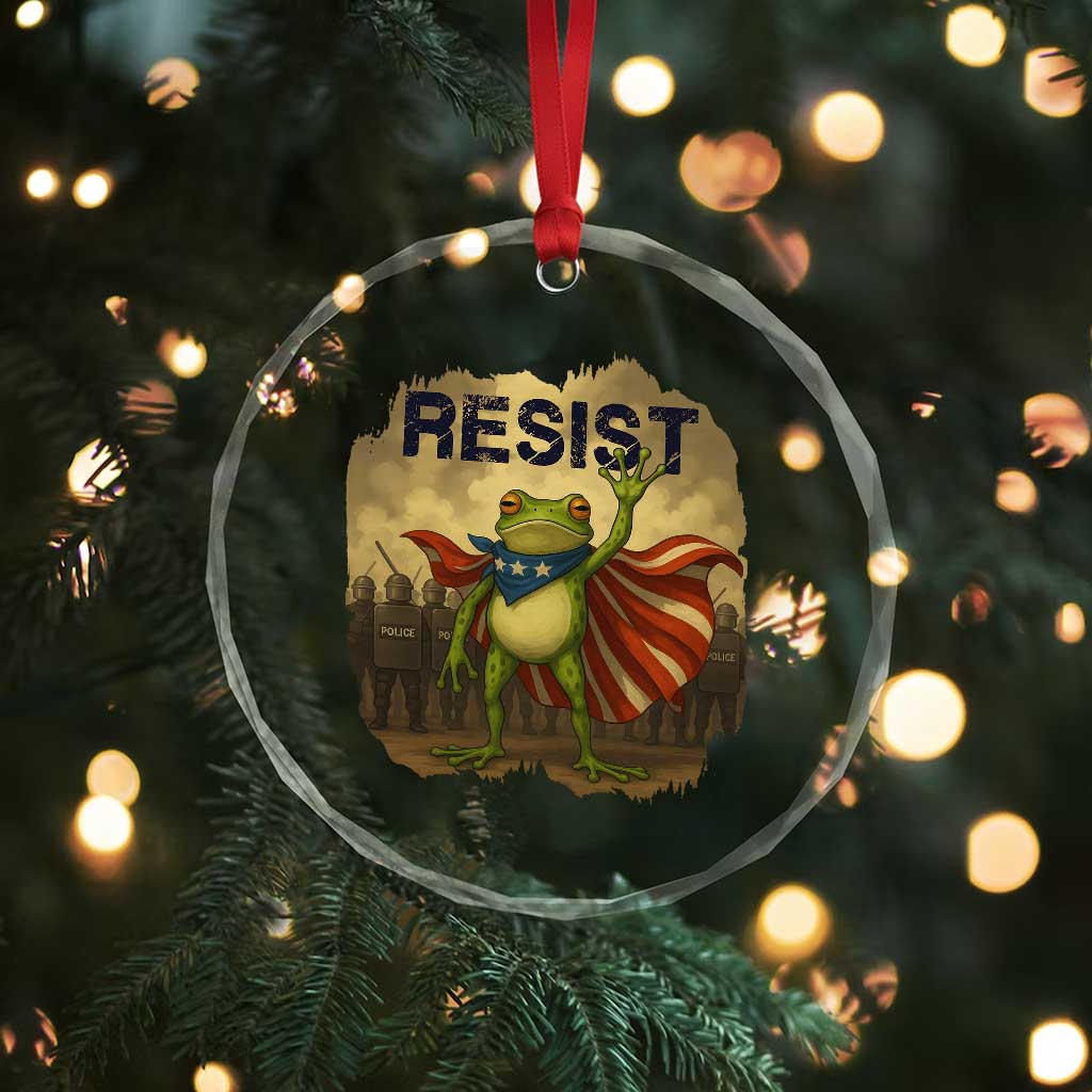 Resist Frog Christian Christmas Crystal Glass Ornament Funny Polittical 2025 Meme - Wonder Print Shop