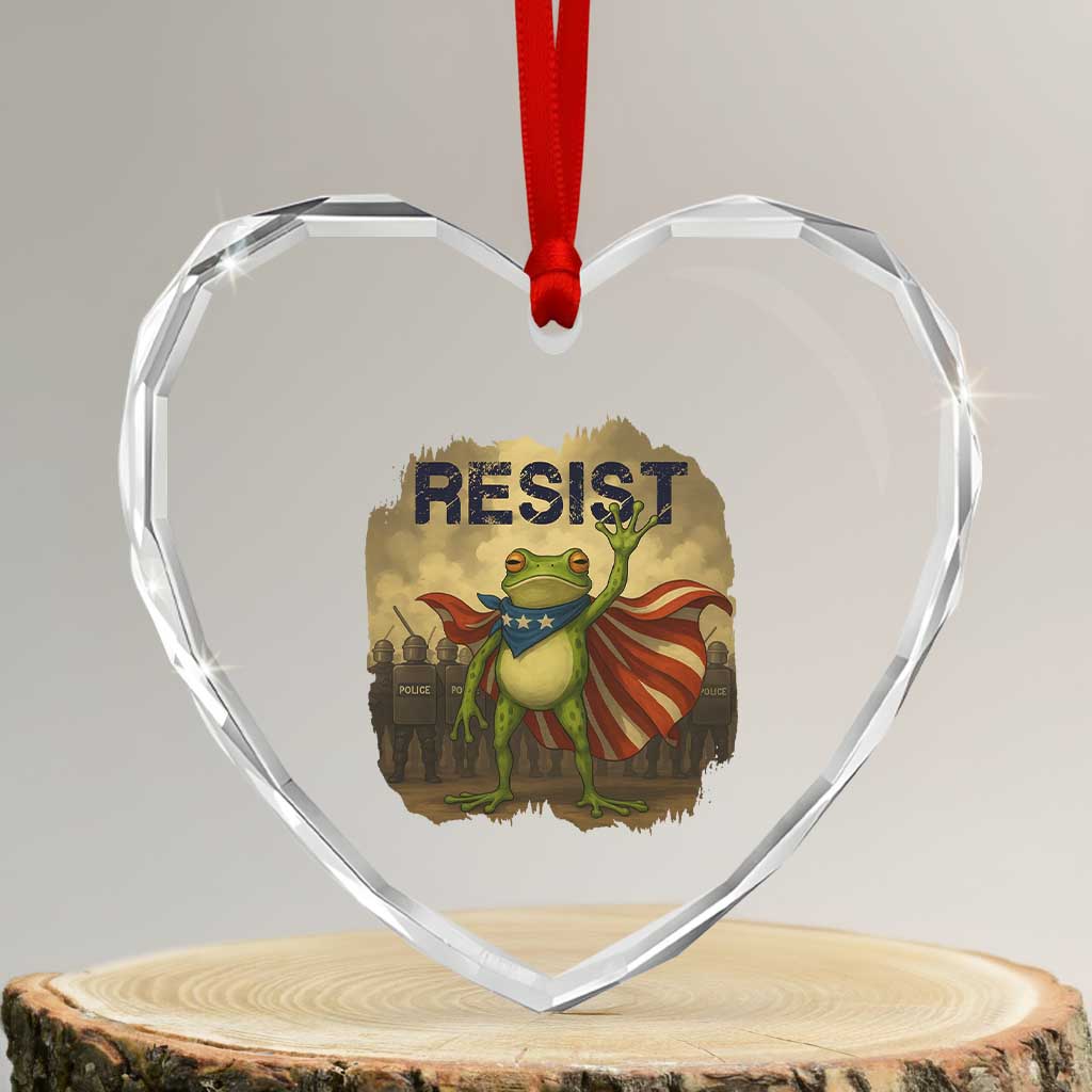Resist Frog Christian Christmas Heart Crystal Glass Ornament Funny Polittical 2025 Meme - Wonder Print Shop
