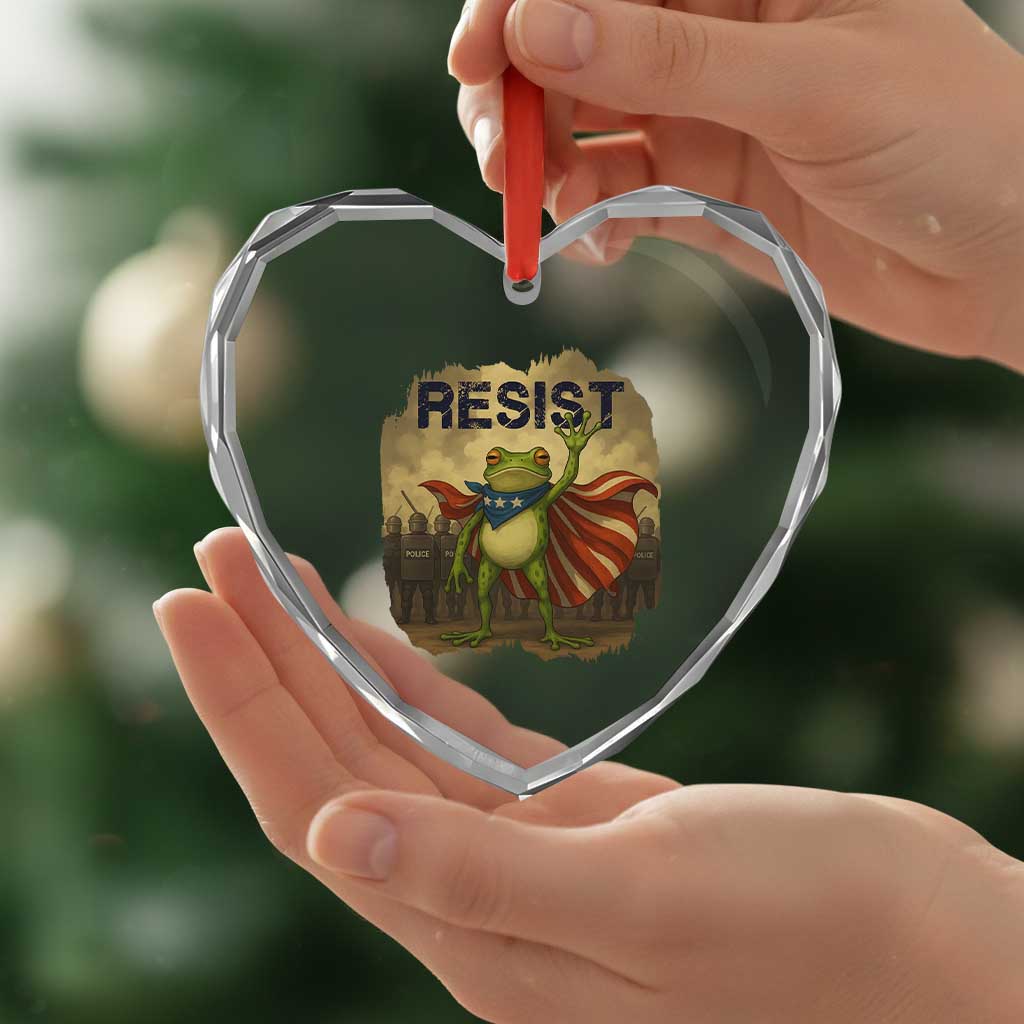 Resist Frog Christian Christmas Heart Crystal Glass Ornament Funny Polittical 2025 Meme - Wonder Print Shop