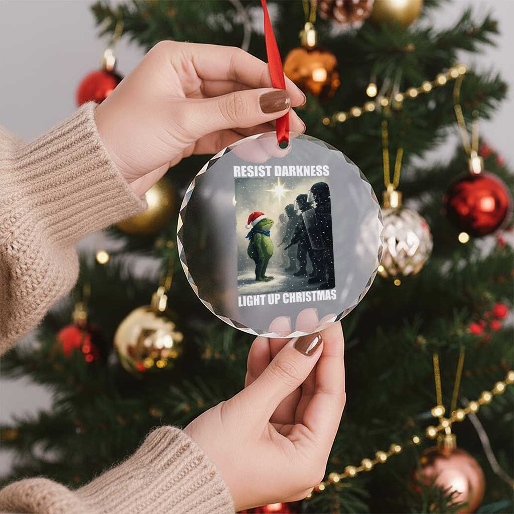 Resist Frog Christmas Crystal Glass Ornament Funny Portland Protest ICE Activist Meme - Wonder Print Shop
