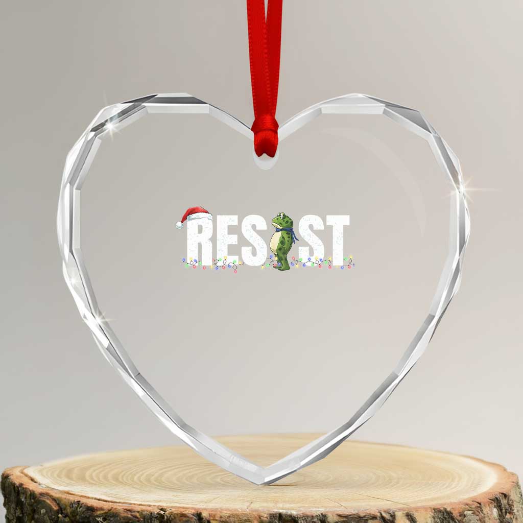 Resist Frog Christmas Heart Crystal Glass Ornament Funny Portland Protest ICE Activist Meme 2025 - Wonder Print Shop