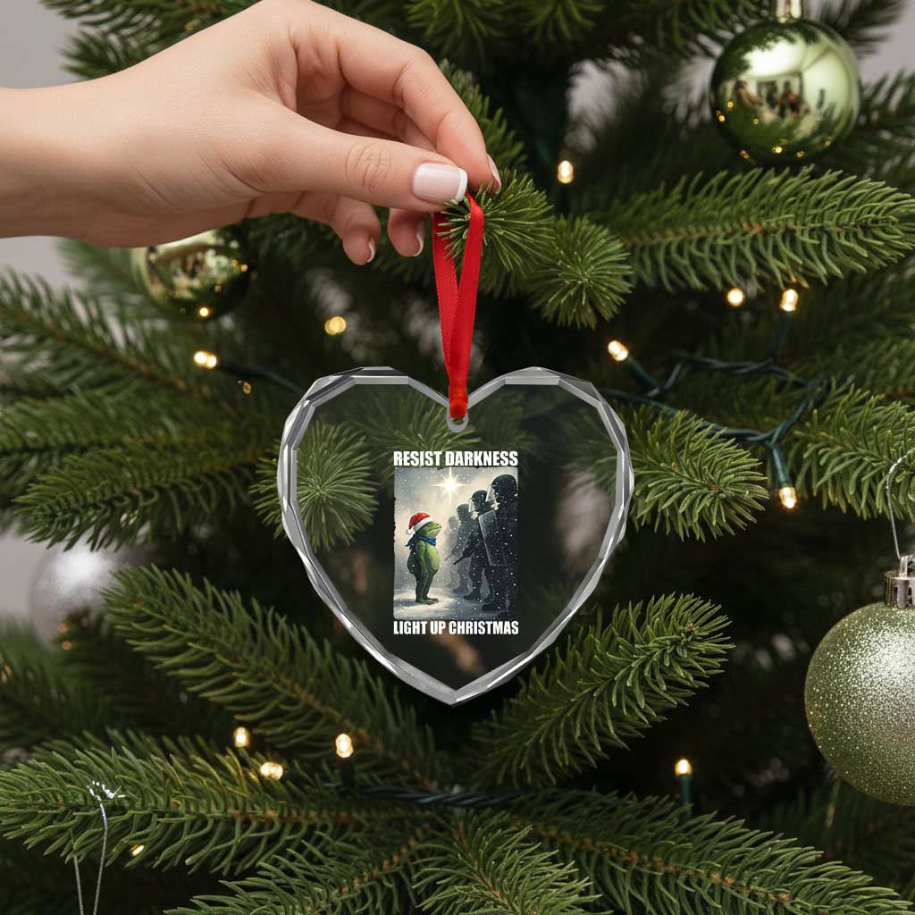 Resist Frog Christmas Heart Crystal Glass Ornament Funny Portland Protest ICE Activist Meme - Wonder Print Shop