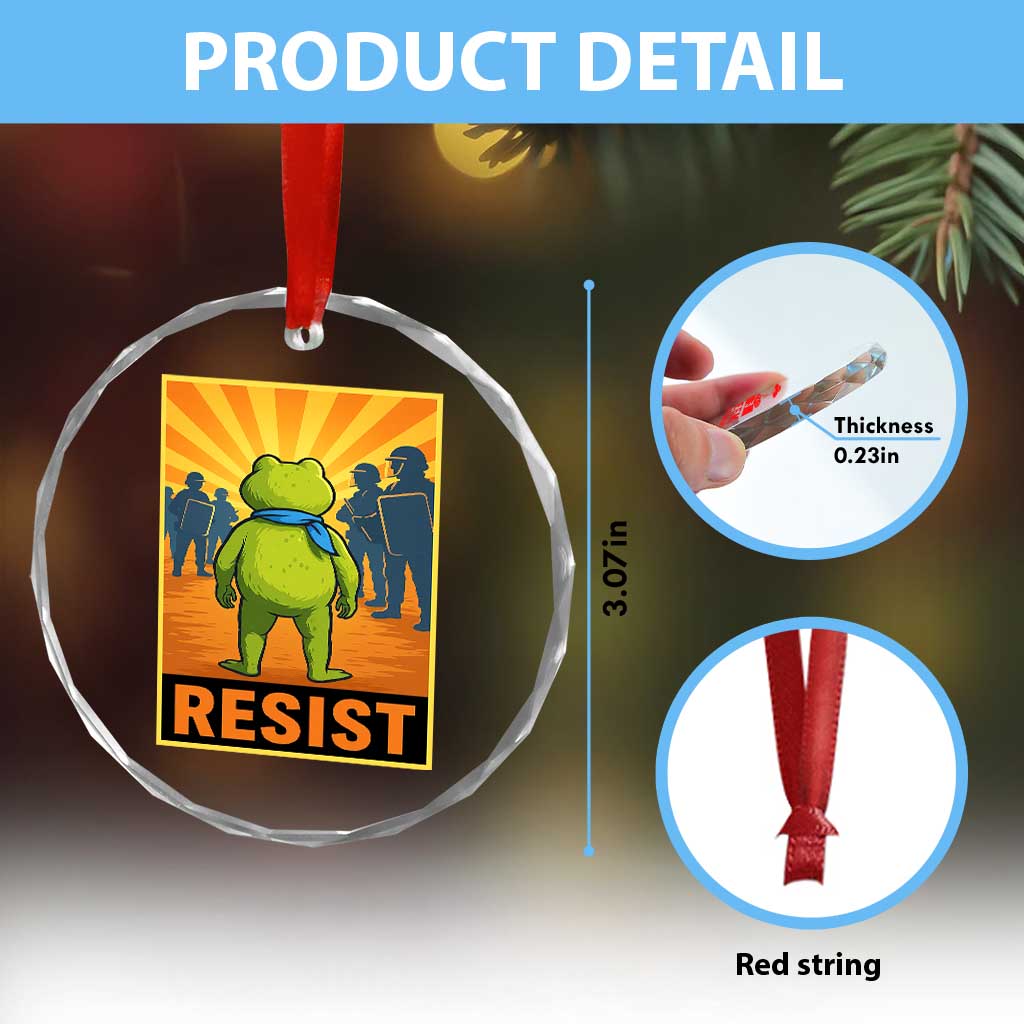 Resist Frog Graphic Crystal Glass Ornament Protest Stand Against Fascism - Wonder Print Shop