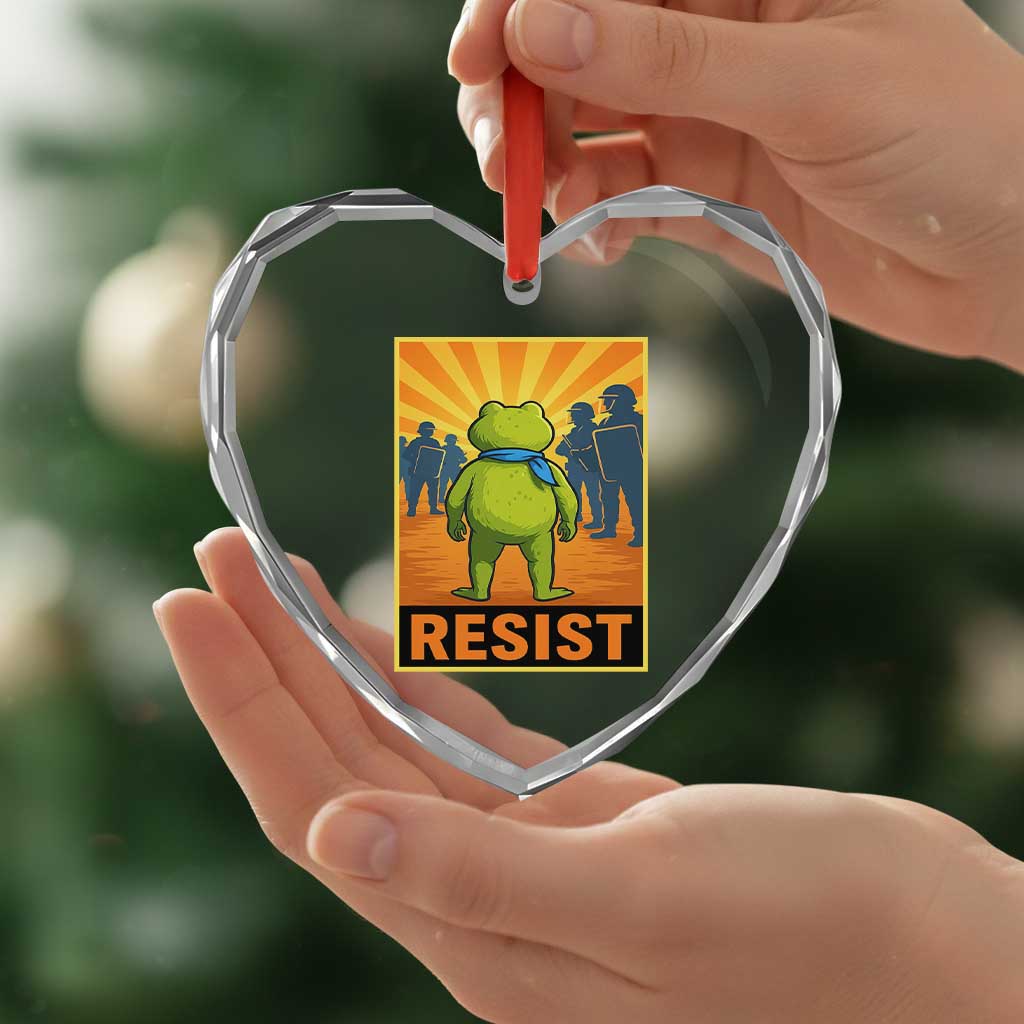 Resist Frog Graphic Heart Crystal Glass Ornament Protest Stand Against Fascism - Wonder Print Shop