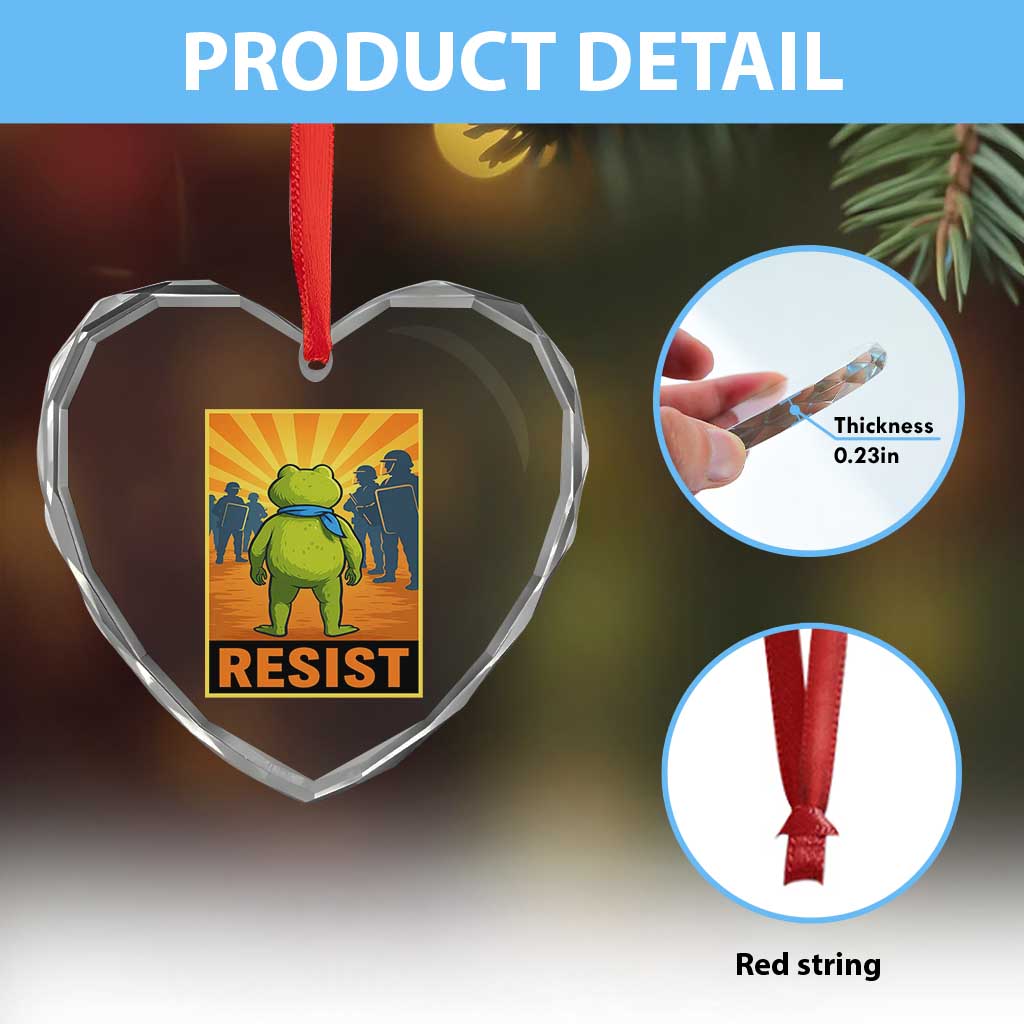 Resist Frog Graphic Heart Crystal Glass Ornament Protest Stand Against Fascism - Wonder Print Shop