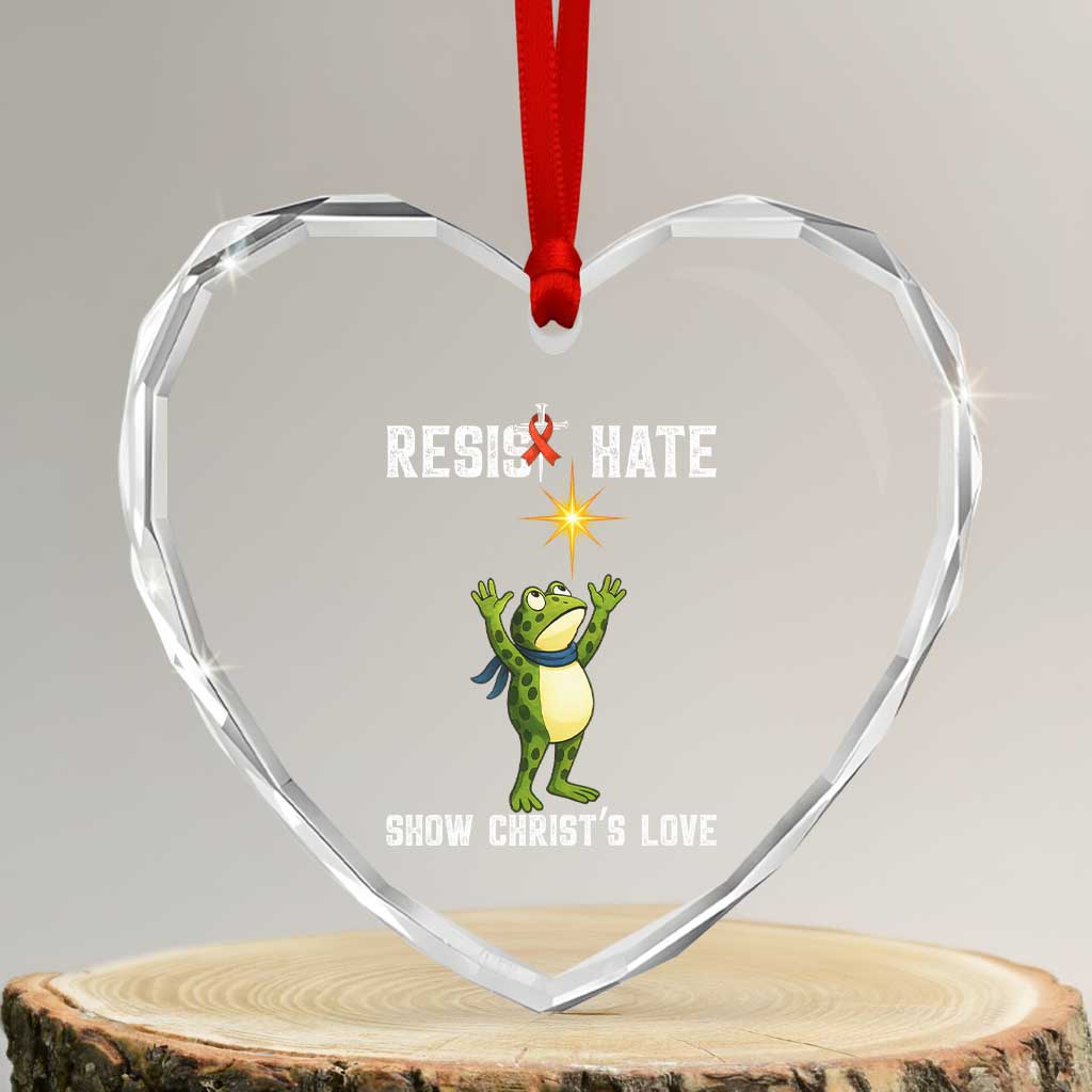 Resist Frog Heart Crystal Glass Ornament Christian HIV Awareness Red Ribbon - Wonder Print Shop