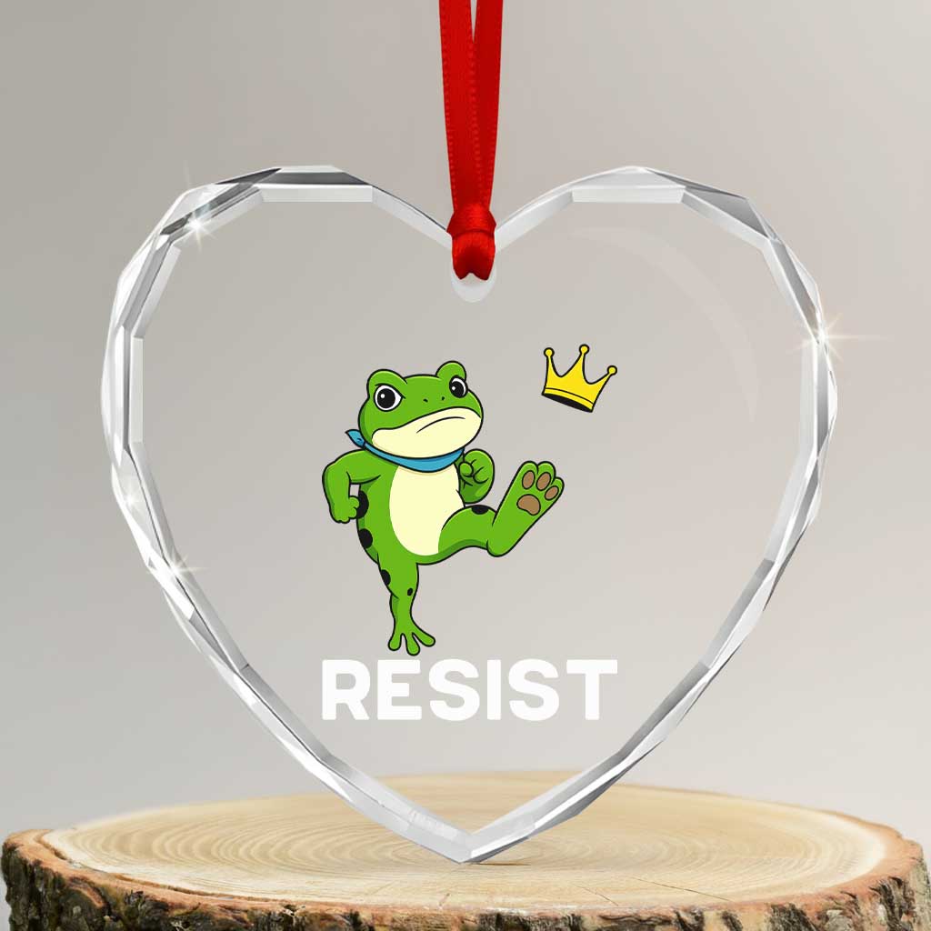 Resist Frog Kicking Crown Heart Crystal Glass Ornament Funny No Kings In America Free Portland - Wonder Print Shop
