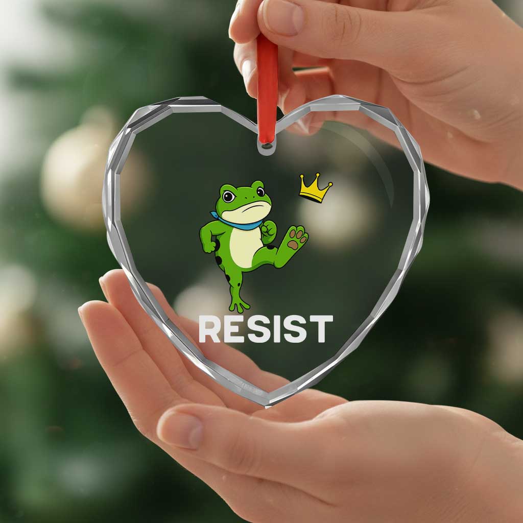 Resist Frog Kicking Crown Heart Crystal Glass Ornament Funny No Kings In America Free Portland - Wonder Print Shop