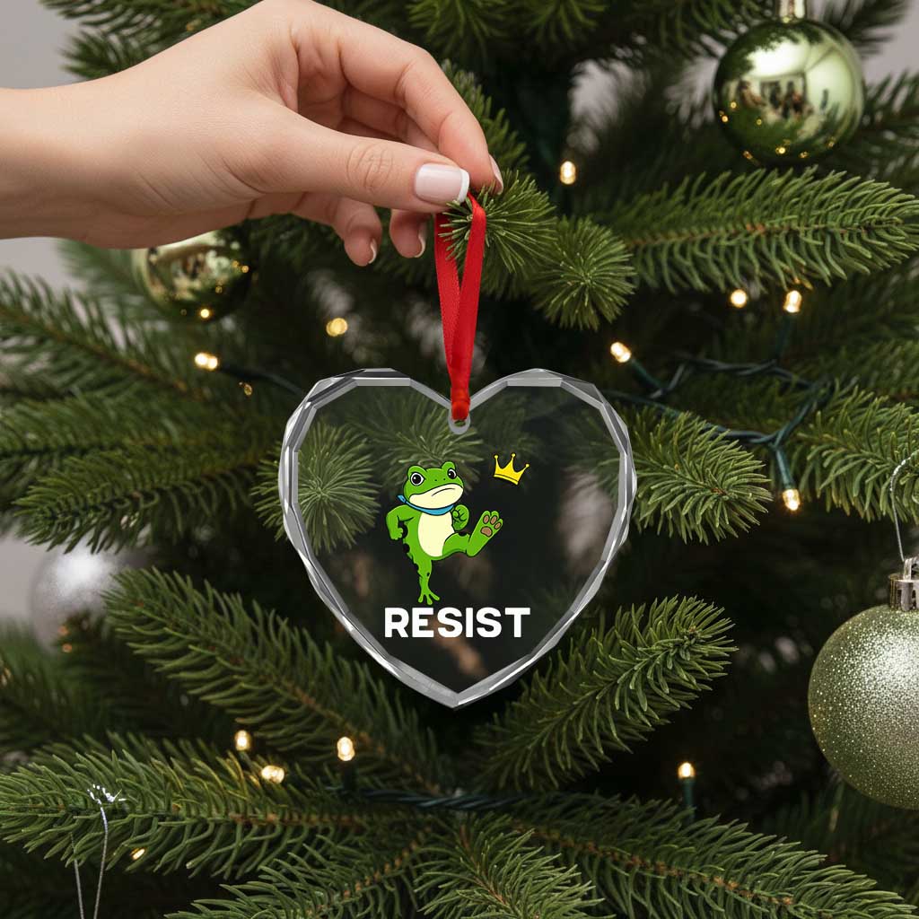 Resist Frog Kicking Crown Heart Crystal Glass Ornament Funny No Kings In America Free Portland - Wonder Print Shop