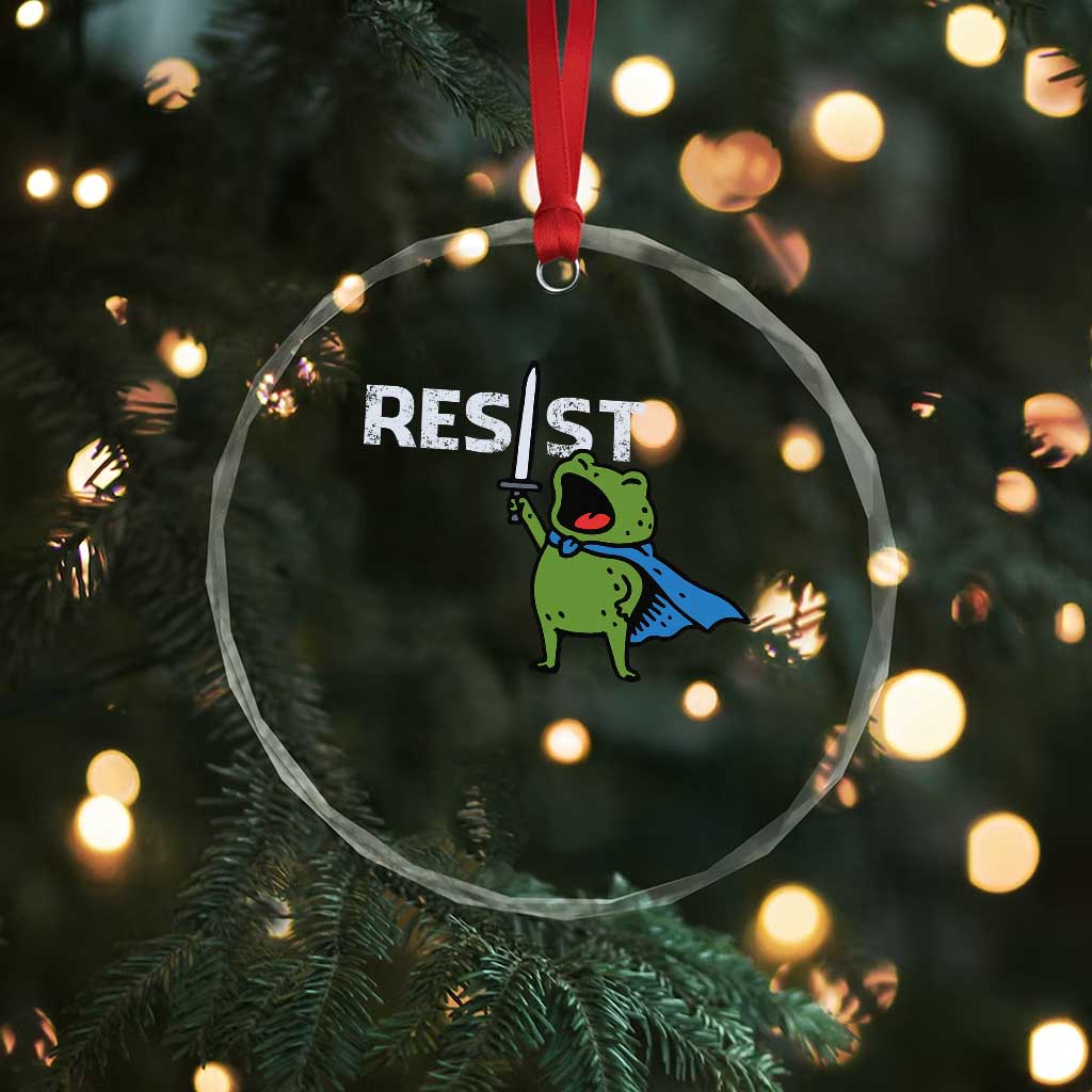 Resist Frog Warrior Crystal Glass Ornament Funny Rebel Meme Gift - Wonder Print Shop