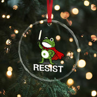 Resist Frog With Sword Crystal Glass Ornament No Kings Portland Protest - Wonder Print Shop