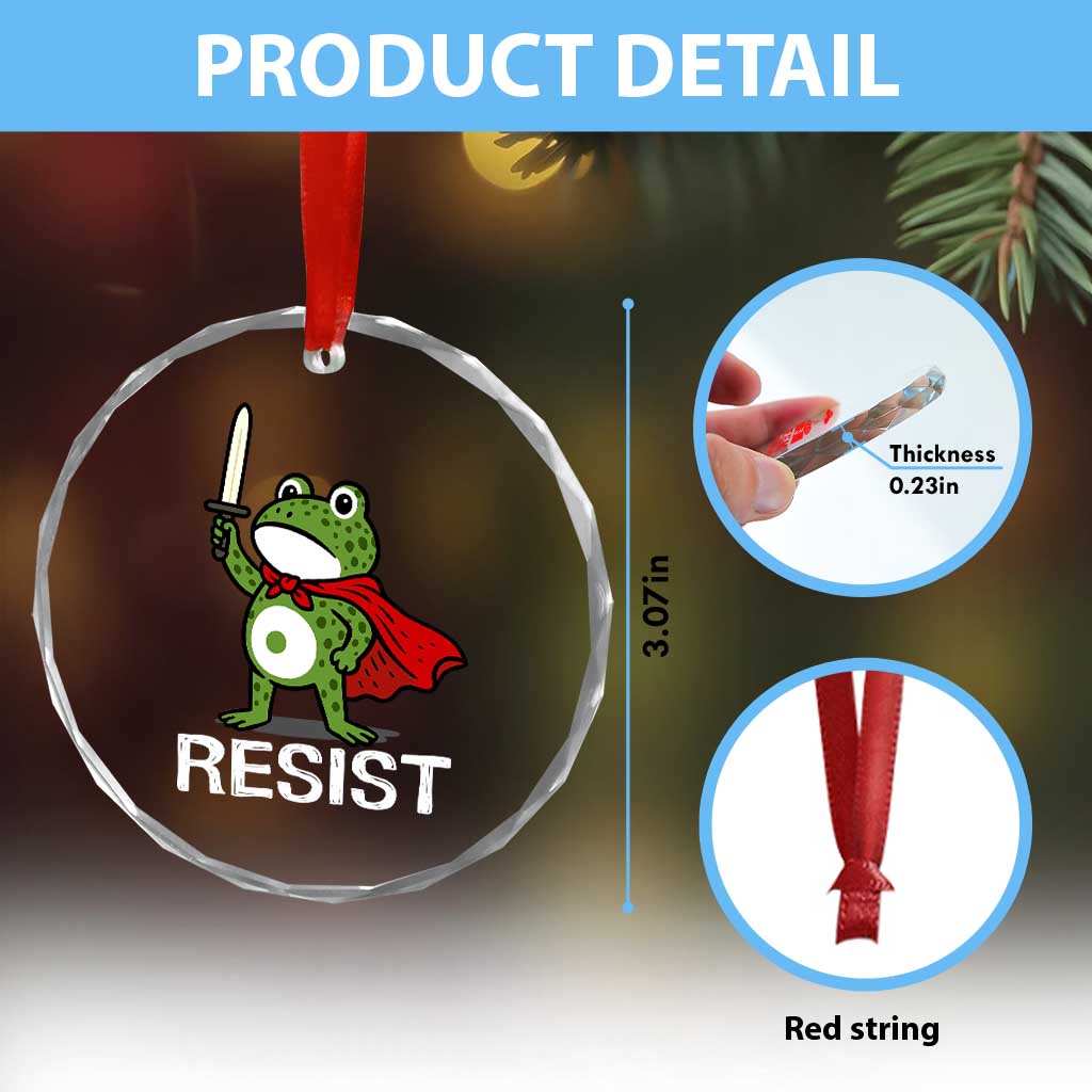 Resist Frog With Sword Crystal Glass Ornament No Kings Portland Protest - Wonder Print Shop