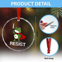 Resist Frog With Sword Crystal Glass Ornament No Kings Portland Protest - Wonder Print Shop