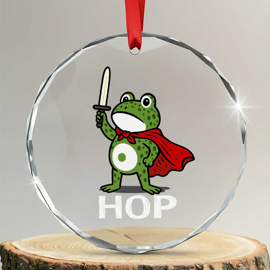 Resist Frog With Sword Crystal Glass Ornament No Kings Portland Protest Saves America - Wonder Print Shop