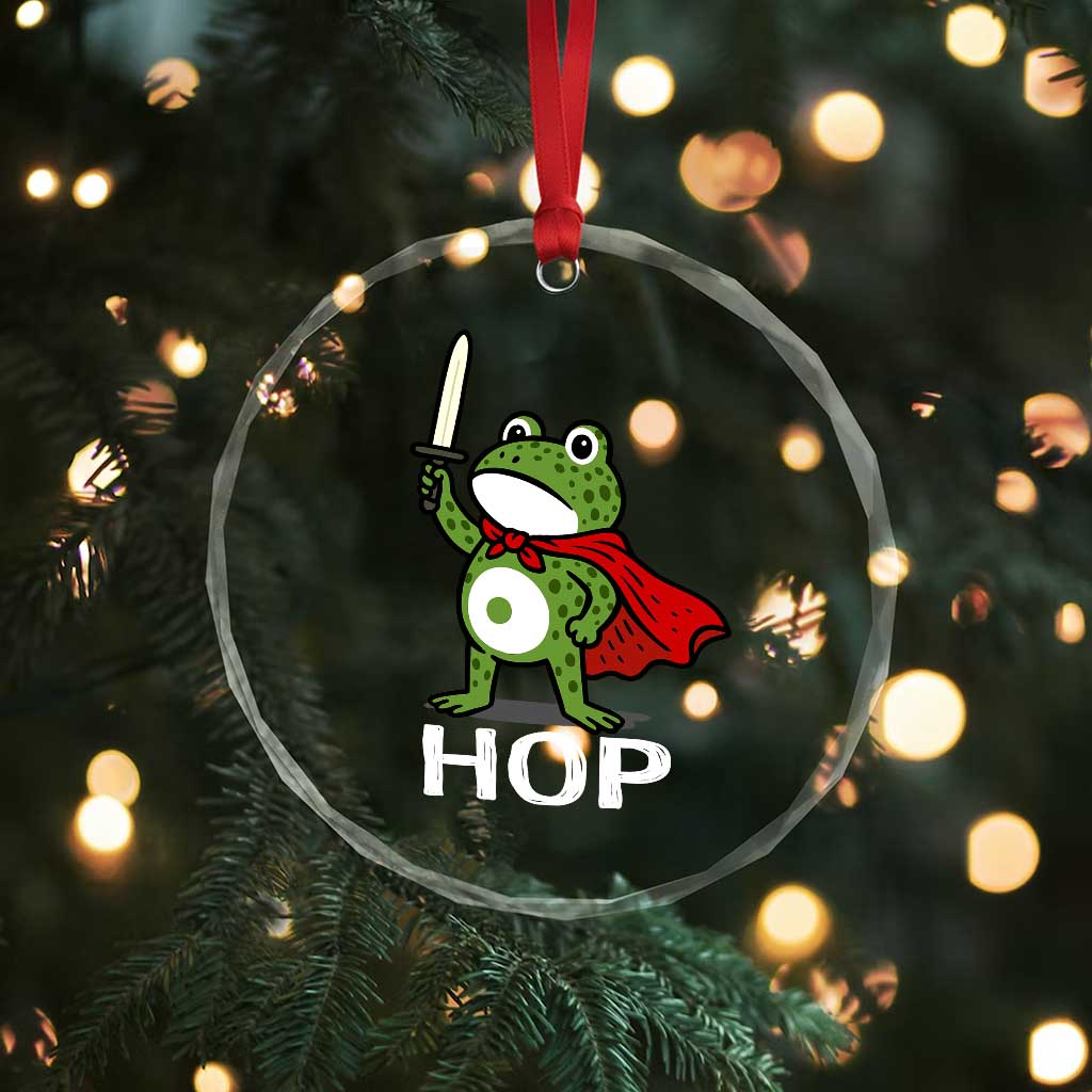 Resist Frog With Sword Crystal Glass Ornament No Kings Portland Protest Saves America - Wonder Print Shop