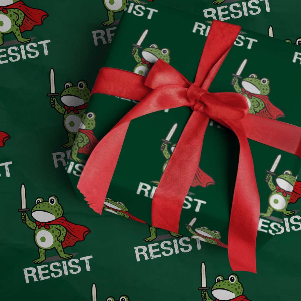 Resist Frog With Sword Wrapping Paper Roll No Kings Portland Protest - Wonder Print Shop