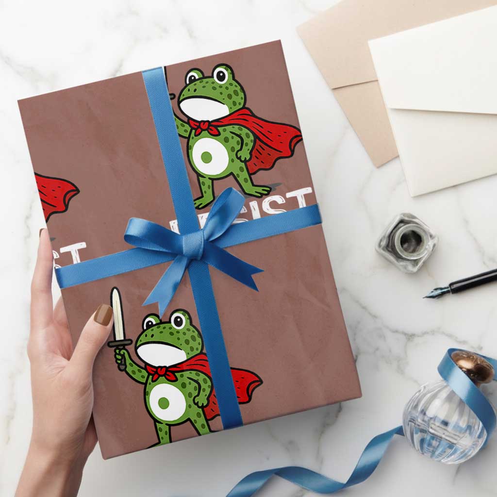 Resist Frog With Sword Wrapping Paper Roll No Kings Portland Protest - Wonder Print Shop