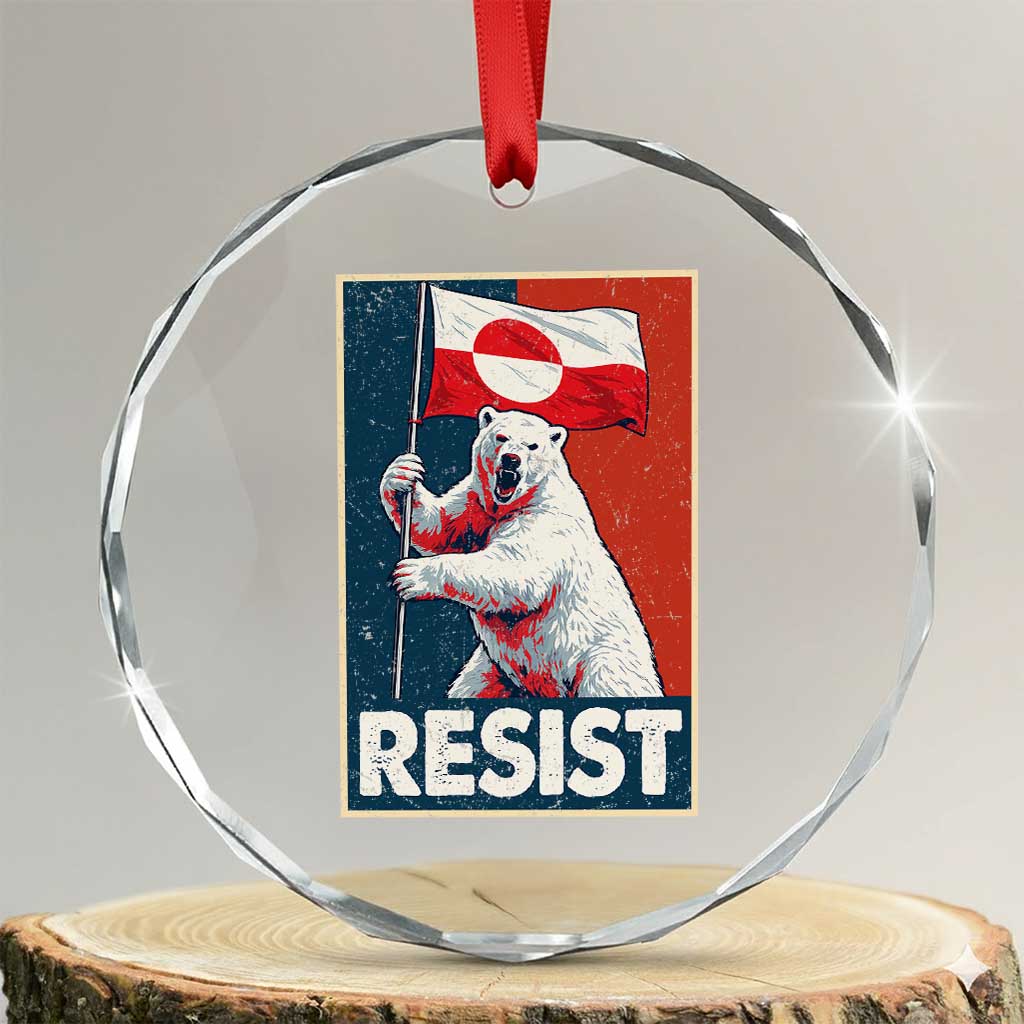 Resist Greenland Polar Bear Holding Flag Art Crystal Glass Ornament Resistance Political