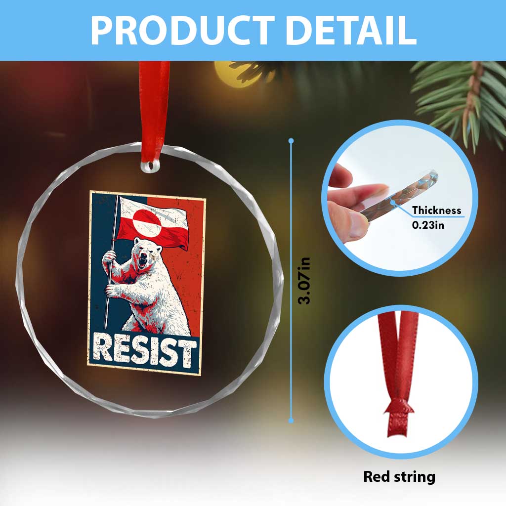 Resist Greenland Polar Bear Holding Flag Art Crystal Glass Ornament Resistance Political
