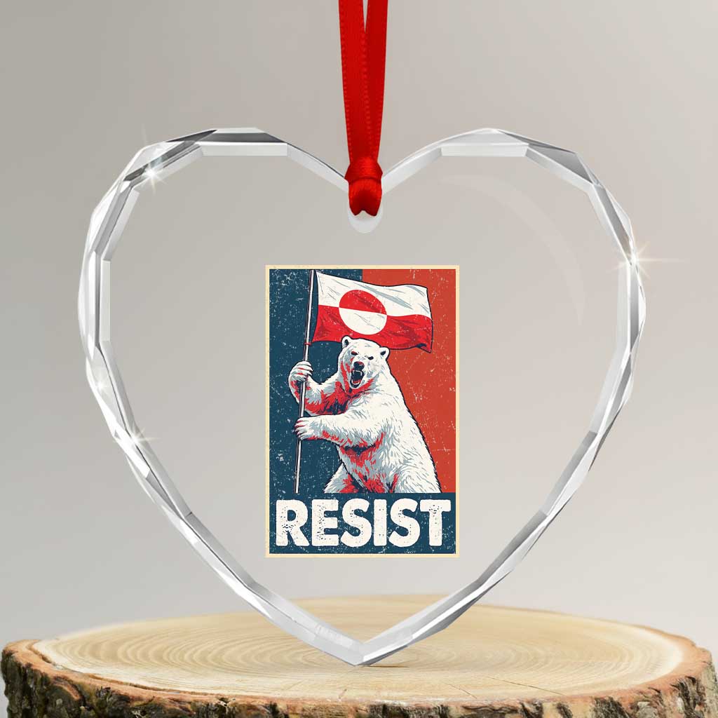 Resist Greenland Polar Bear Holding Flag Art Heart Crystal Glass Ornament Resistance Political