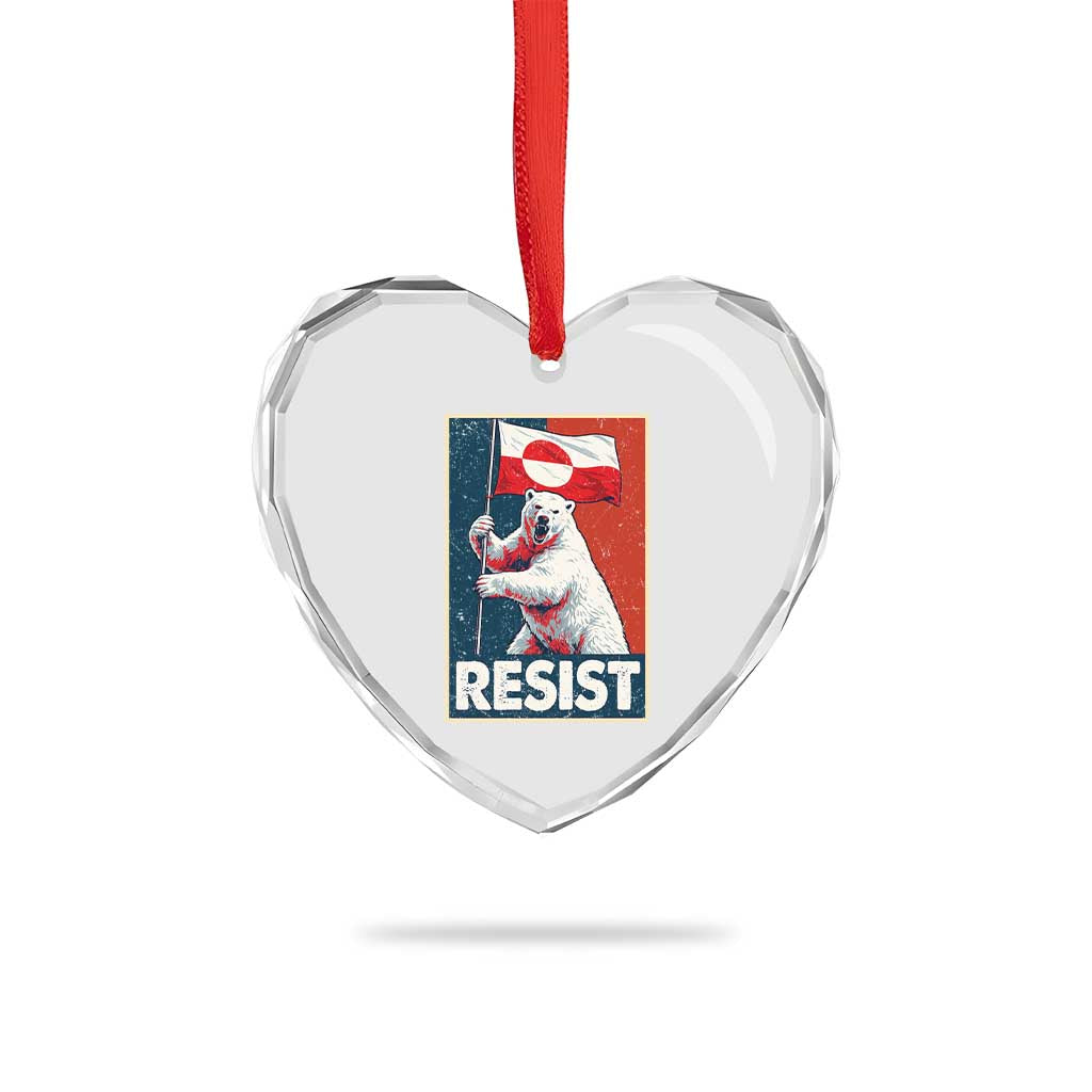 Resist Greenland Polar Bear Holding Flag Art Heart Crystal Glass Ornament Resistance Political