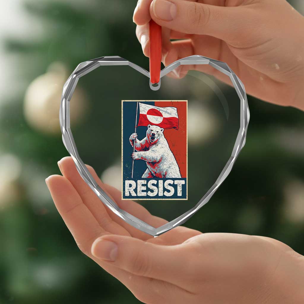 Resist Greenland Polar Bear Holding Flag Art Heart Crystal Glass Ornament Resistance Political