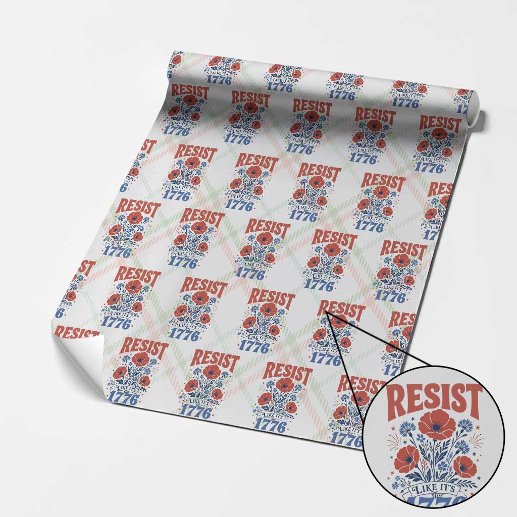 Resist Like Its 1776 Folk Art Floral Botanical Graphic Wrapping Paper Roll Patriotic Statement Political Satire