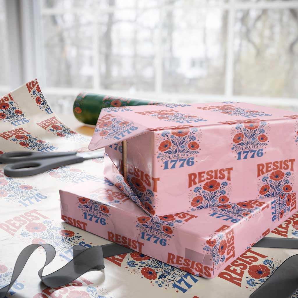 Resist Like Its 1776 Folk Art Floral Botanical Graphic Wrapping Paper Roll Patriotic Statement Political Satire
