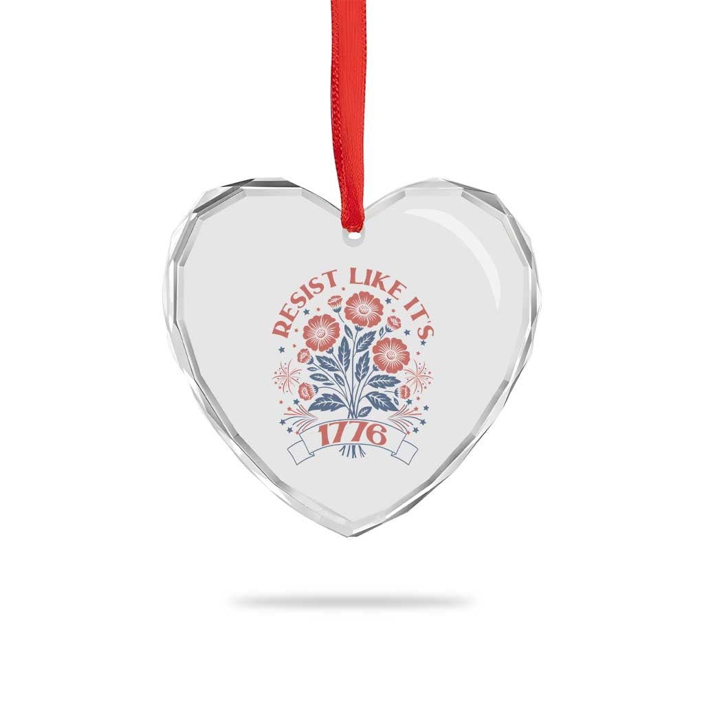 Resist Like its 1776 Heart Crystal Glass Ornament Vintage Boho Floral Subtle 250th Anniversary