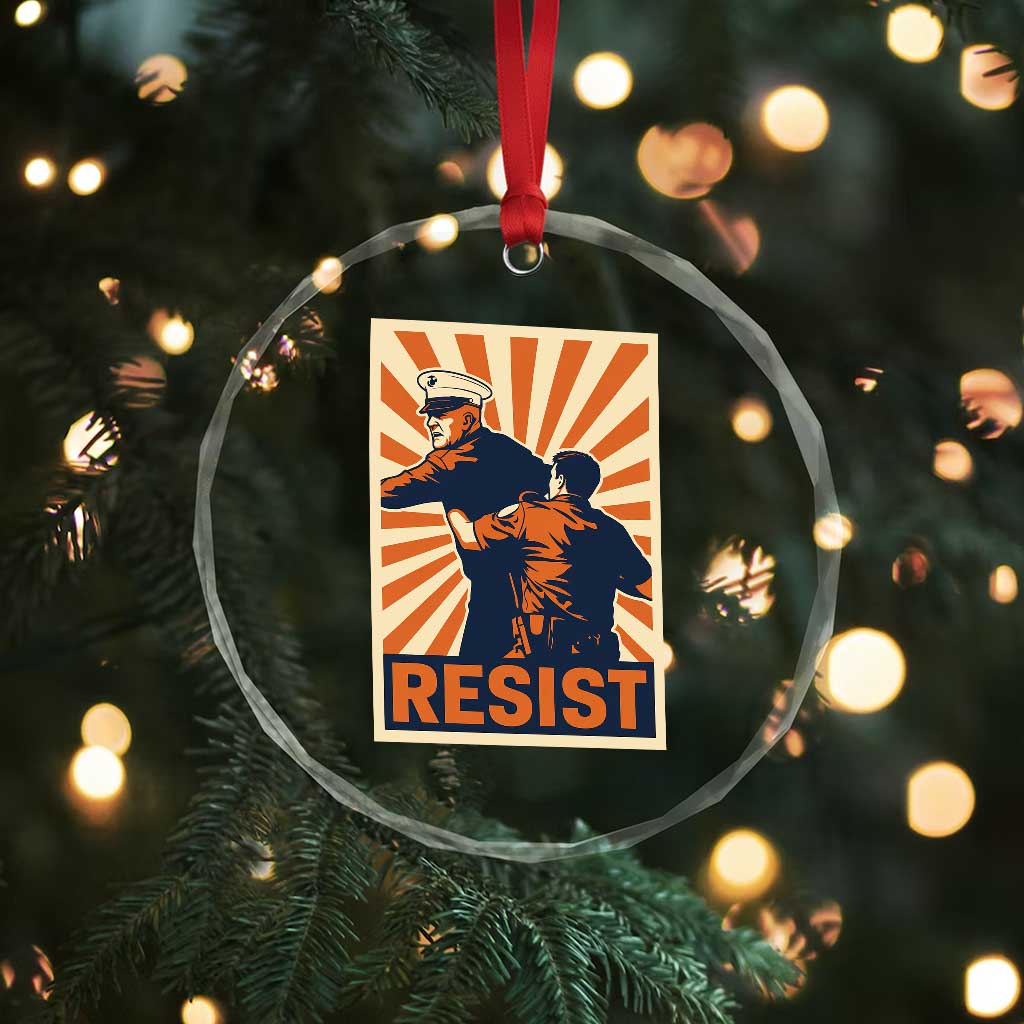 Resist Marine Veteran Political Protest Crystal Glass Ornament America First Anti War