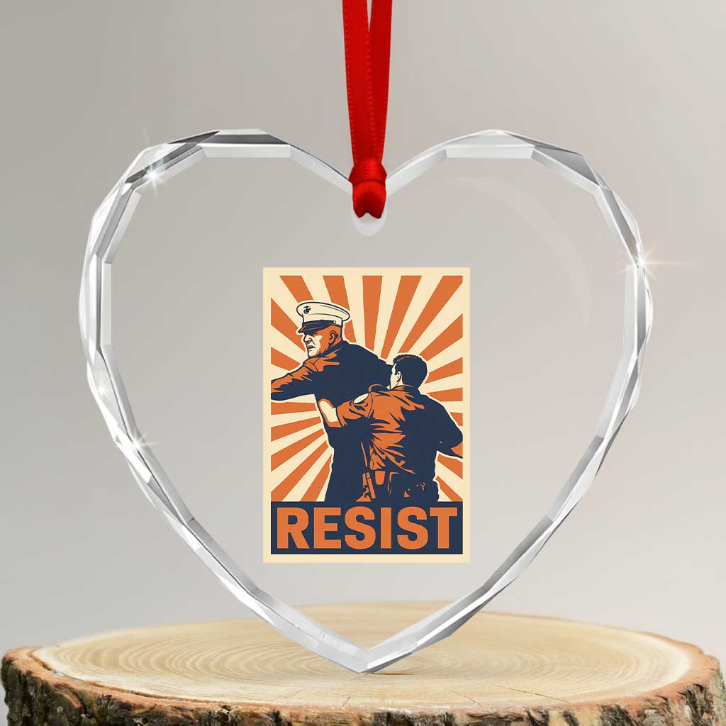 Resist Marine Veteran Political Protest Heart Crystal Glass Ornament America First Anti War