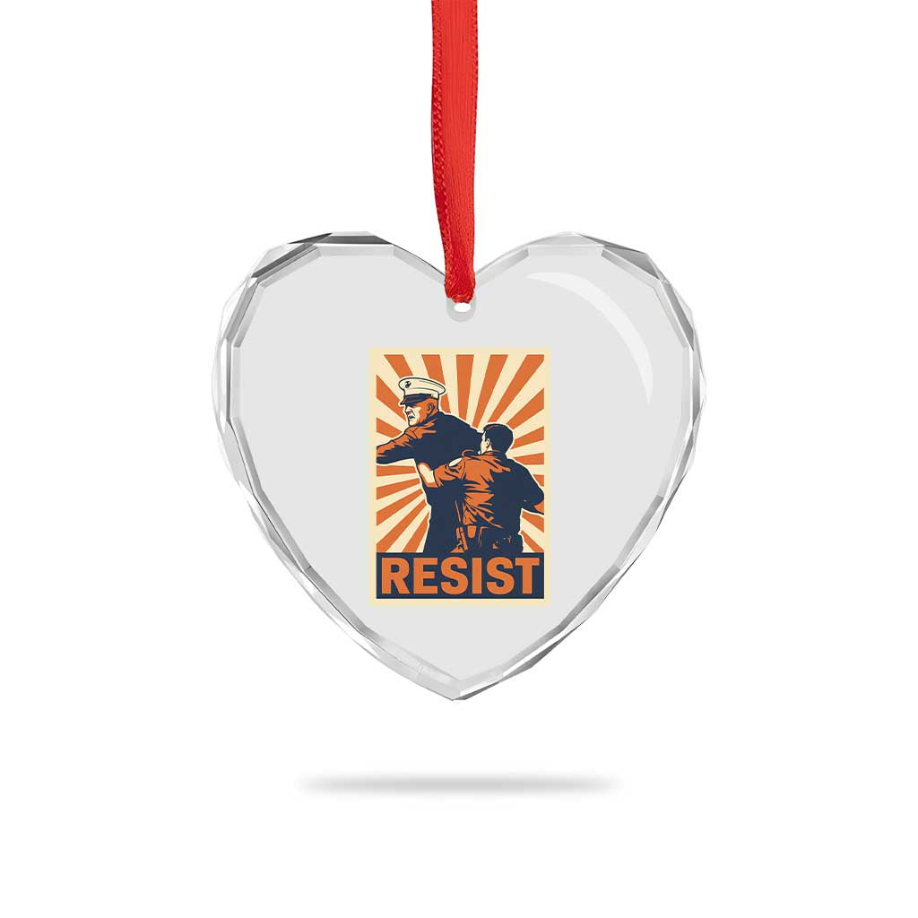 Resist Marine Veteran Political Protest Heart Crystal Glass Ornament America First Anti War