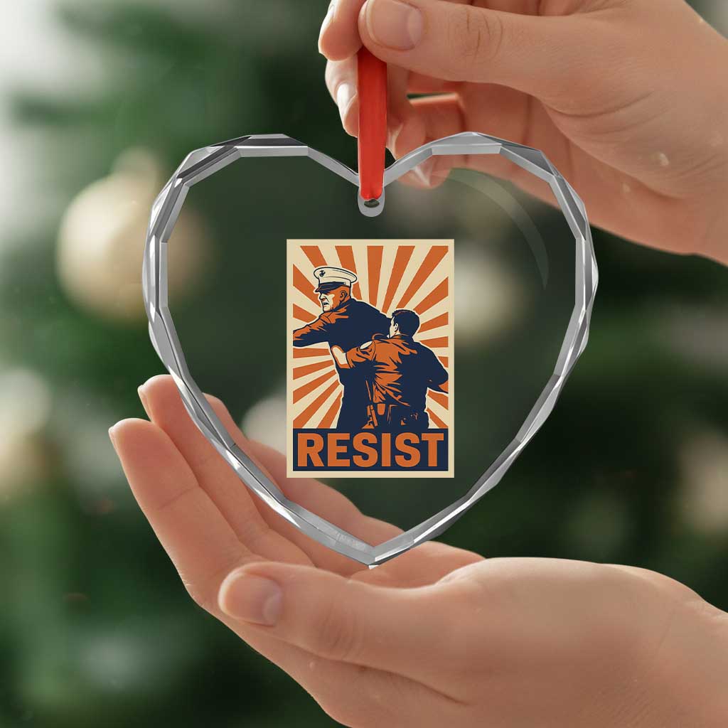 Resist Marine Veteran Political Protest Heart Crystal Glass Ornament America First Anti War