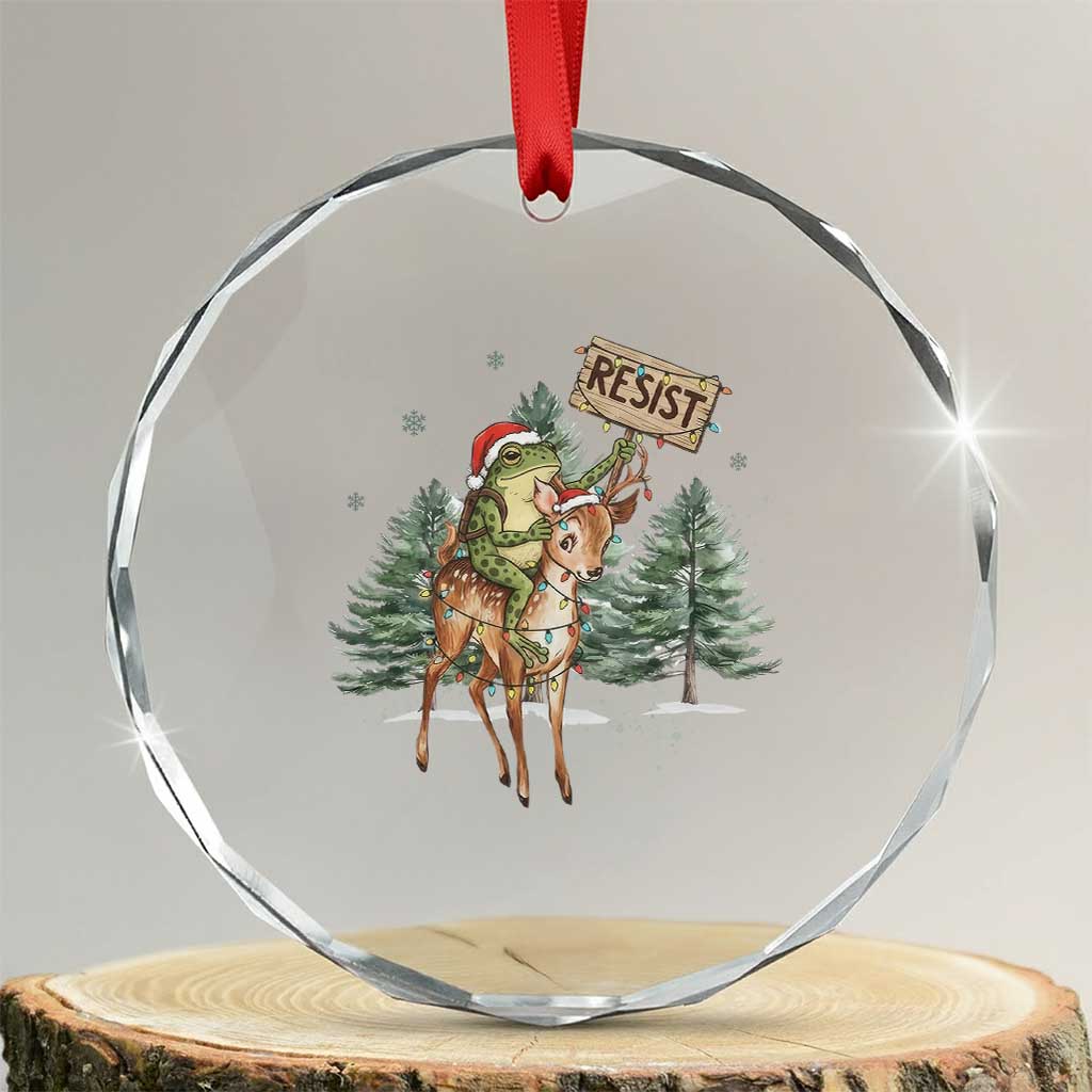 Resist Portland Frog Protest Christmas Crystal Glass Ornament Funny Holiday Meme Gift Idea - Wonder Print Shop