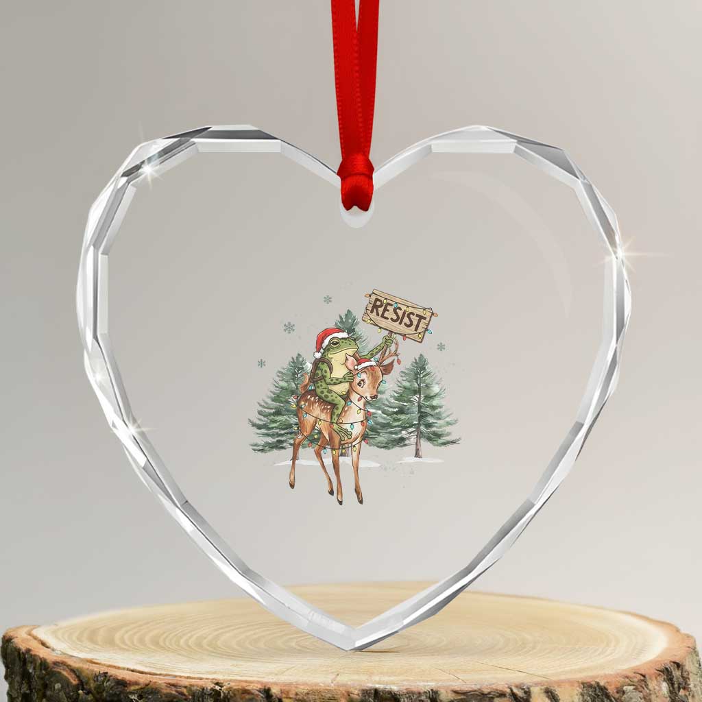 Resist Portland Frog Protest Christmas Heart Crystal Glass Ornament Funny Holiday Meme Gift Idea - Wonder Print Shop