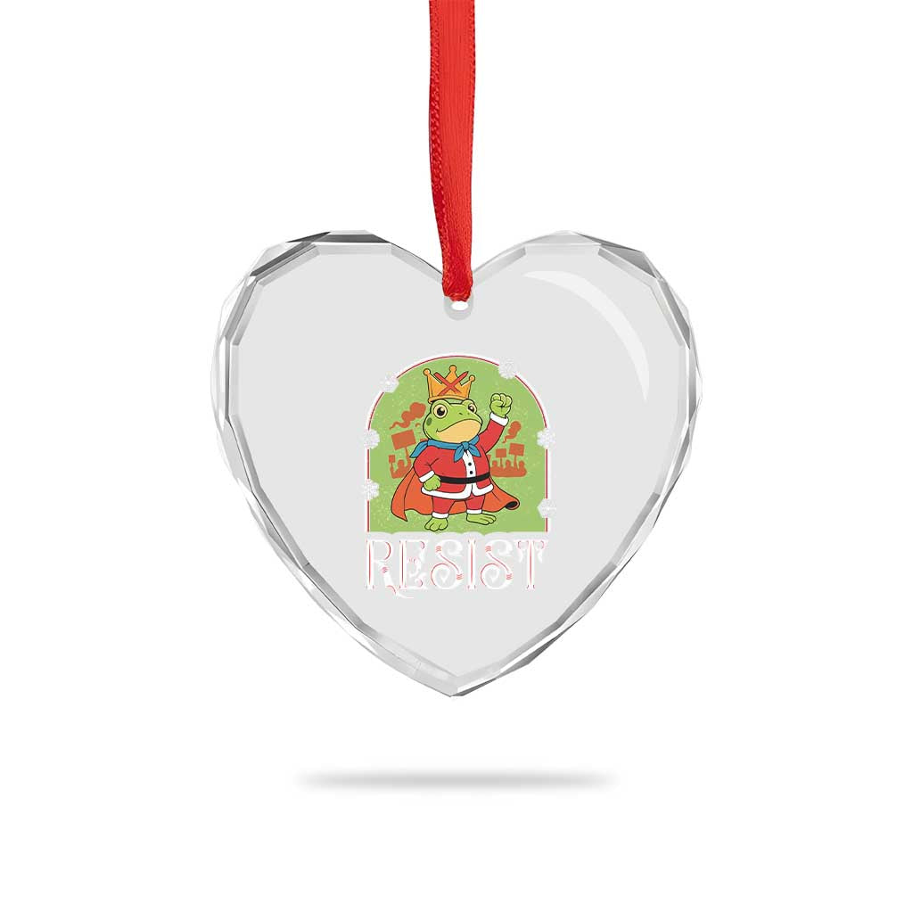 Resist Portland Frog Protest Heart Crystal Glass Ornament Funny No Kings Christmas Gift - Wonder Print Shop