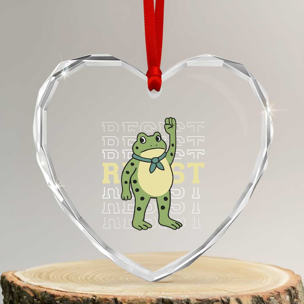 Resist Raised Fist Frog Heart Crystal Glass Ornament Portland Protest Freedom Fighter - Wonder Print Shop