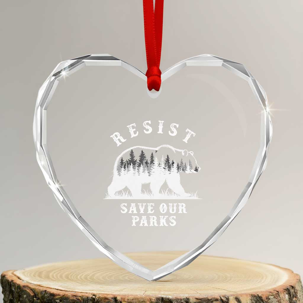 Resist Save Our Parks Heart Crystal Glass Ornament Bear US National Parks Wildlife Nature - Wonder Print Shop