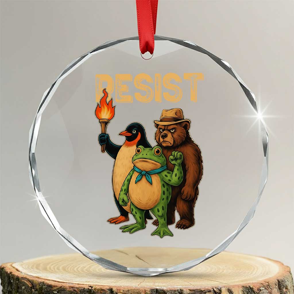 Resist Social Club 2025 Crystal Glass Ornament Bear Penguin Frog Protest Unity for Social Justice - Wonder Print Shop