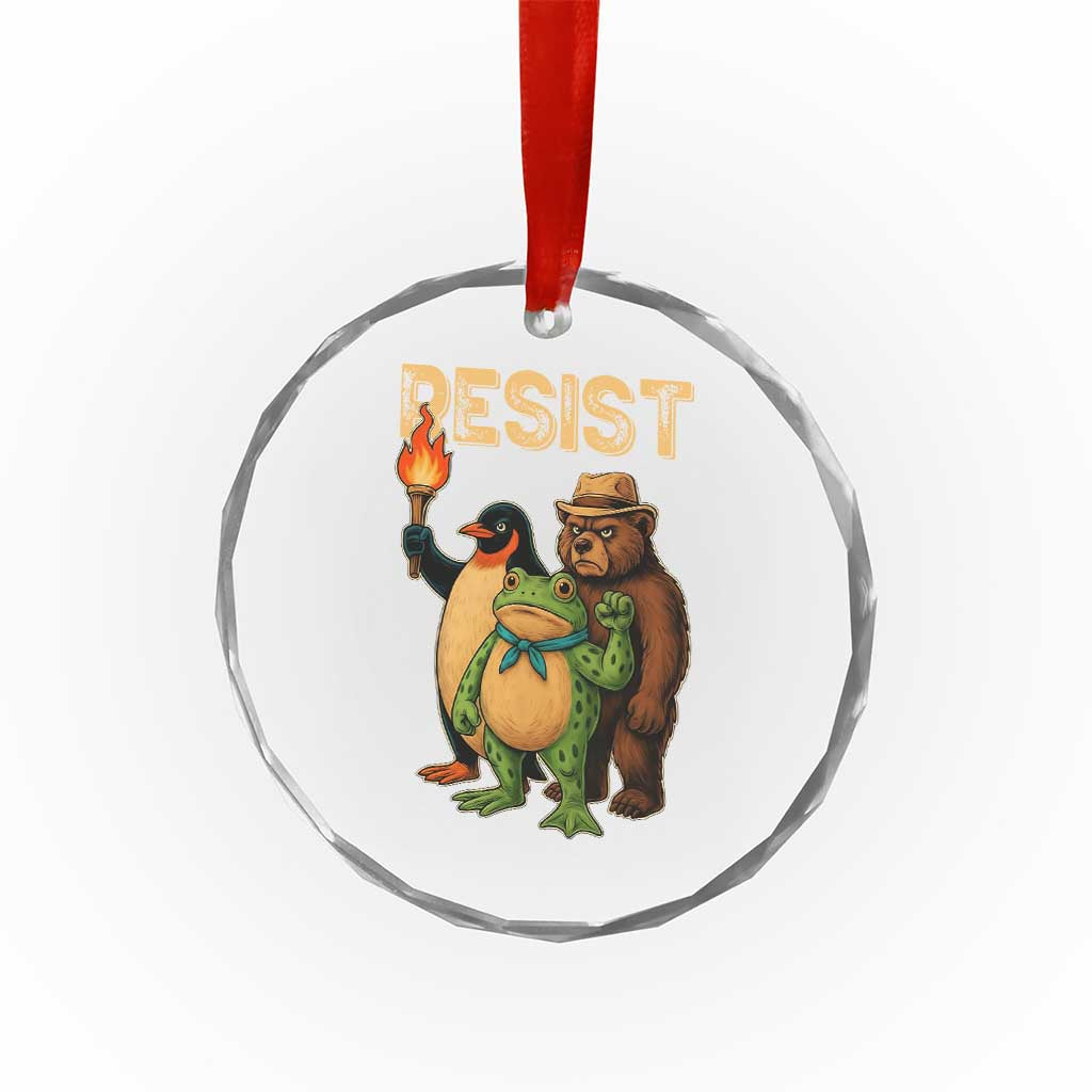 Resist Social Club 2025 Crystal Glass Ornament Bear Penguin Frog Protest Unity for Social Justice - Wonder Print Shop