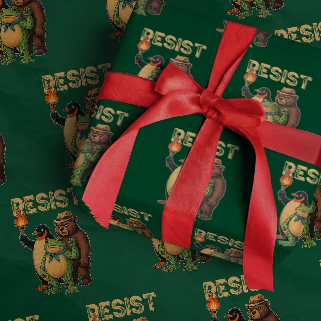 Resist Social Club 2025 Wrapping Paper Roll Bear Penguin Frog Protest Unity for Social Justice - Wonder Print Shop