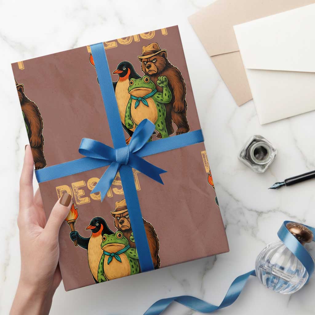 Resist Social Club 2025 Wrapping Paper Roll Bear Penguin Frog Protest Unity for Social Justice - Wonder Print Shop