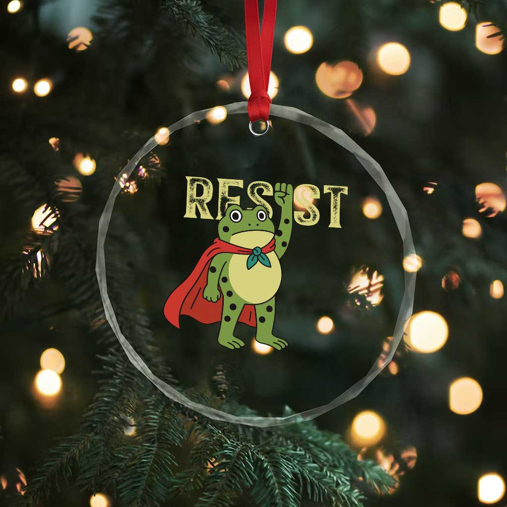 Resist Super Frog Crystal Glass Ornament Free Portland Political Satire Retro Graphic - Wonder Print Shop