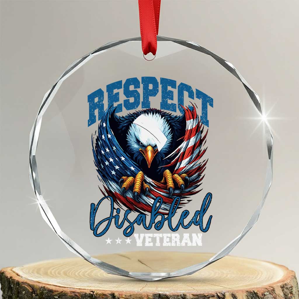 Respect Disabled Veteran Crystal Glass Ornament Military Soldier American Flag Bald Eagle - Wonder Print Shop