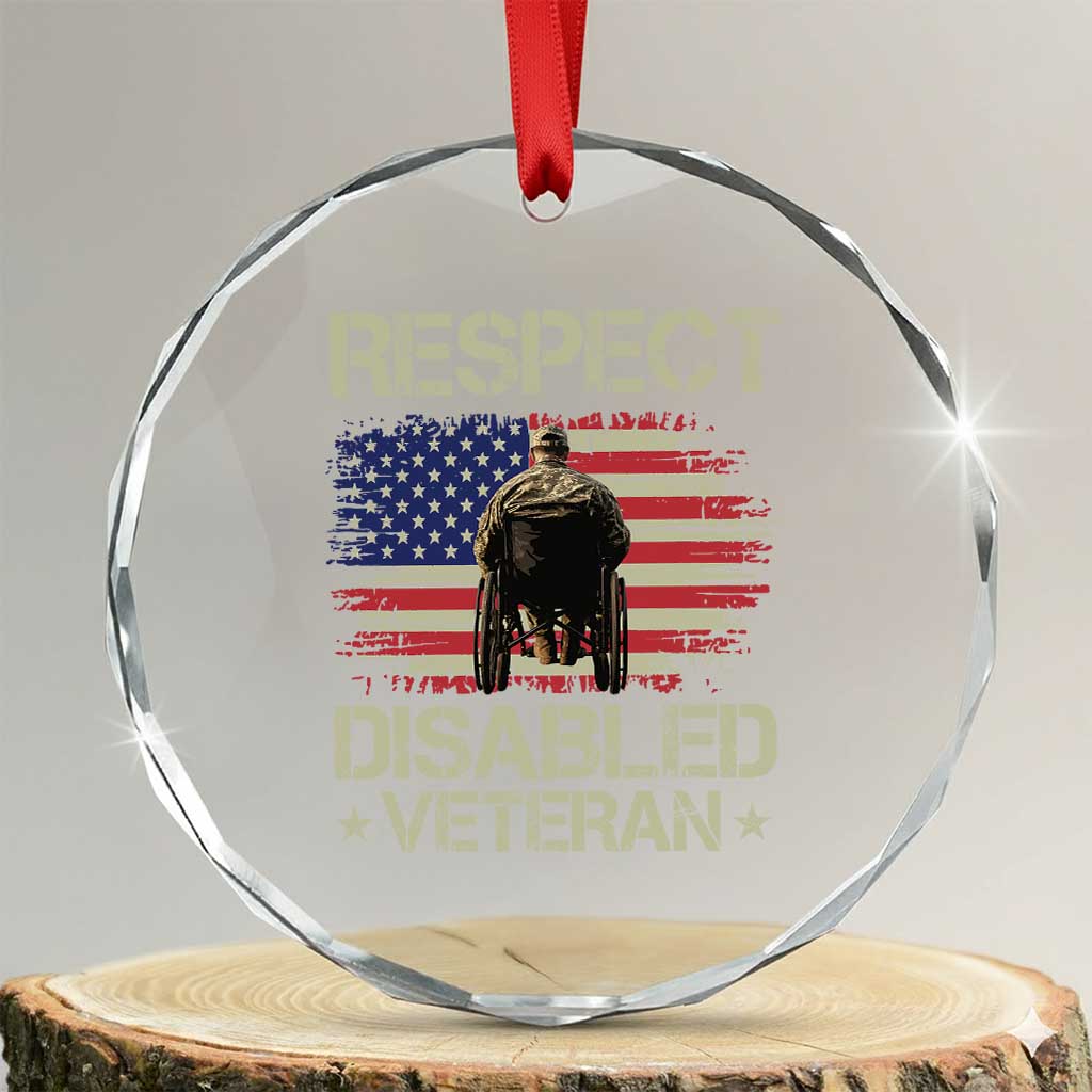 Respect Disabled Veteran Crystal Glass Ornament Military Soldier Vintage American Flag - Wonder Print Shop