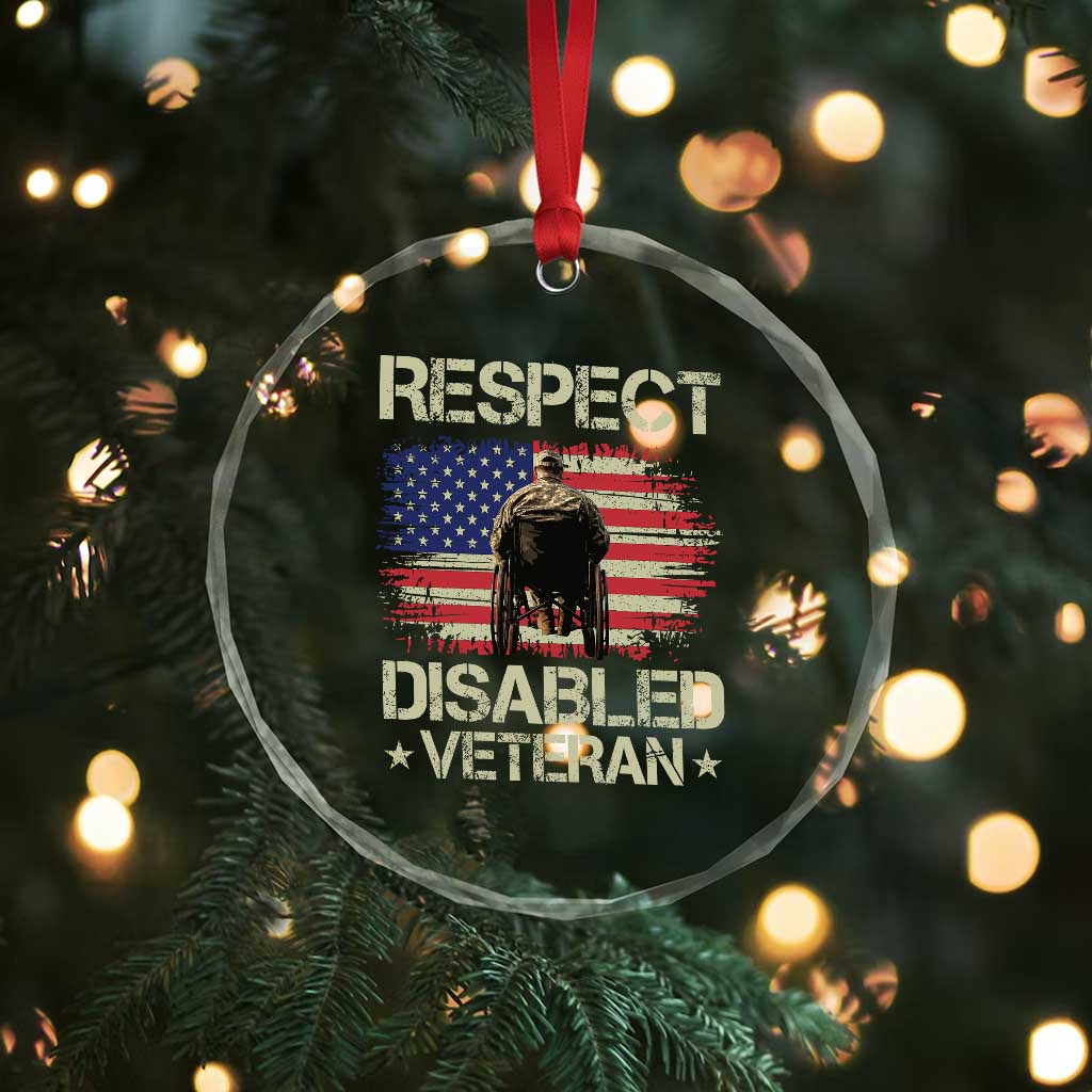 Respect Disabled Veteran Crystal Glass Ornament Military Soldier Vintage American Flag - Wonder Print Shop