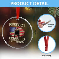 Respect Disabled Veteran Crystal Glass Ornament Military Soldier Vintage American Flag - Wonder Print Shop