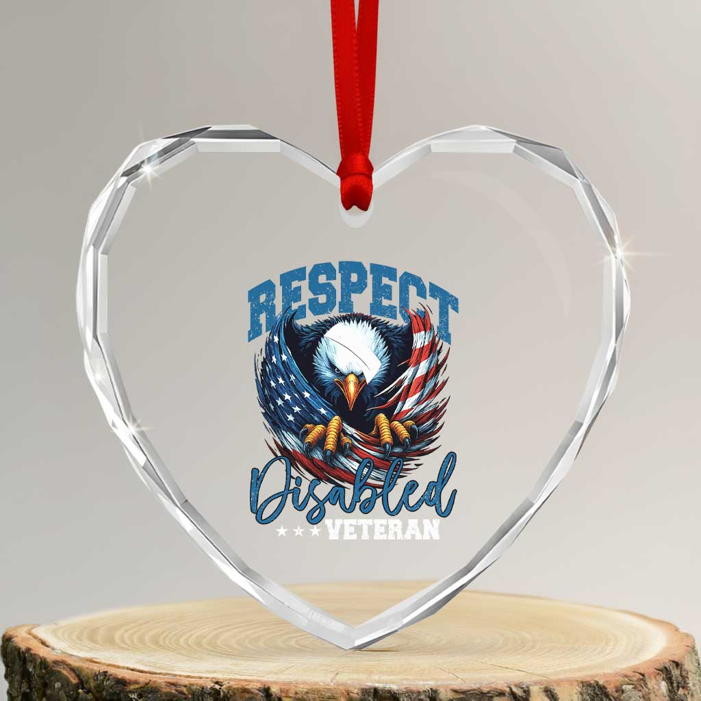 Respect Disabled Veteran Heart Crystal Glass Ornament Military Soldier American Flag Bald Eagle - Wonder Print Shop