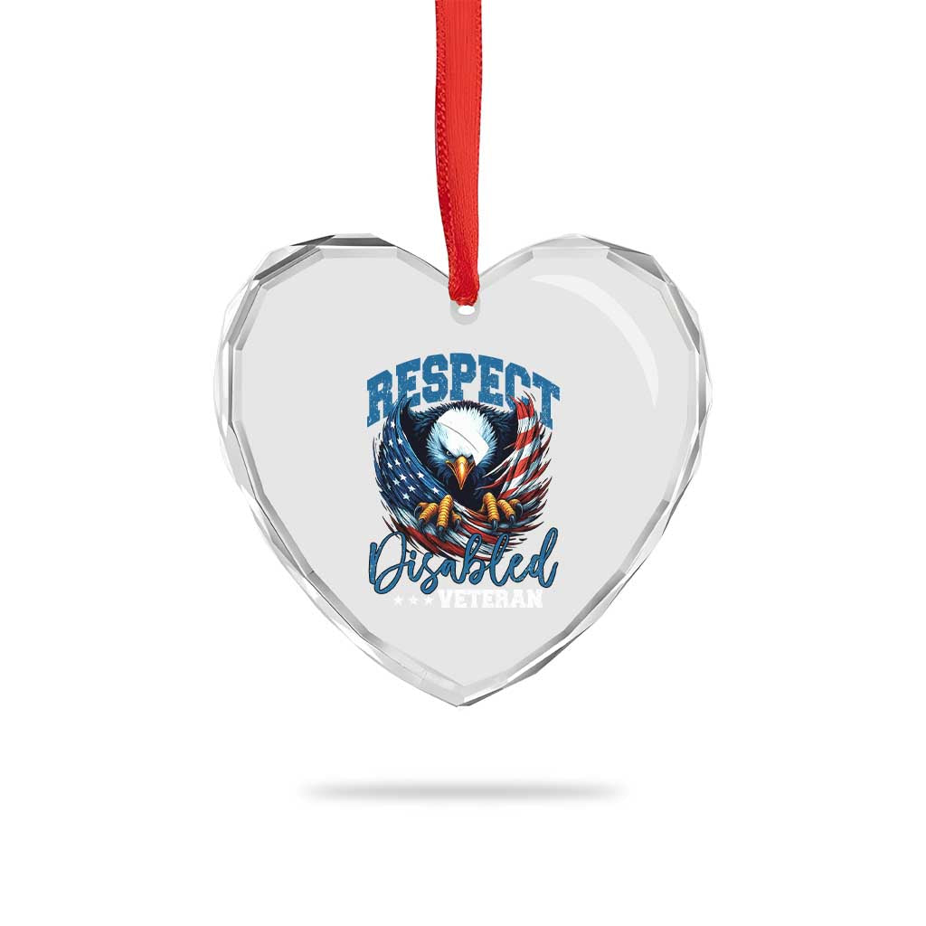 Respect Disabled Veteran Heart Crystal Glass Ornament Military Soldier American Flag Bald Eagle - Wonder Print Shop